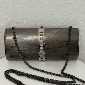 Rodo Charcoal Silver Clutch, Clamshell Purse